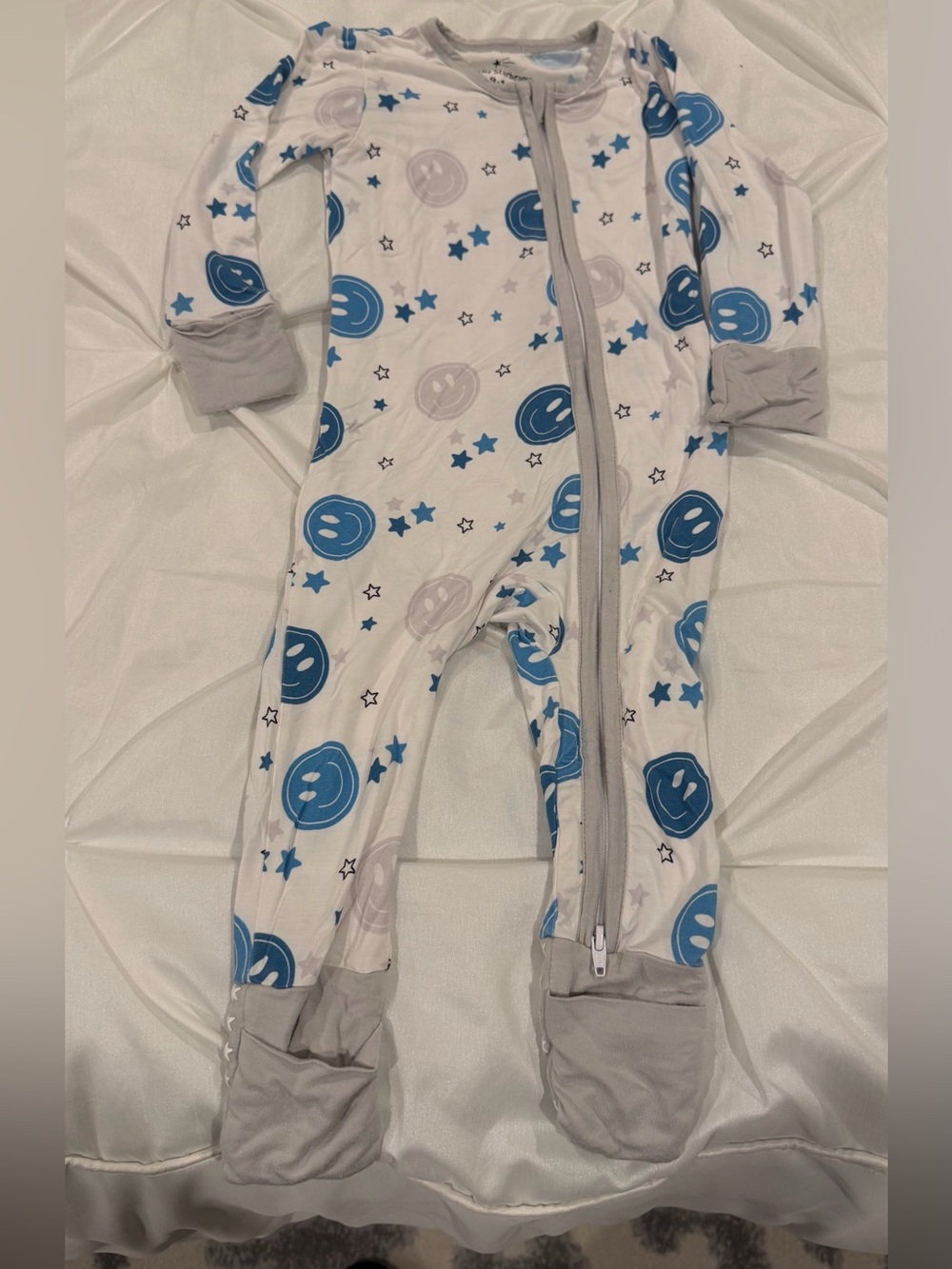 Blue Smile Print Footed One-Piece for Kids